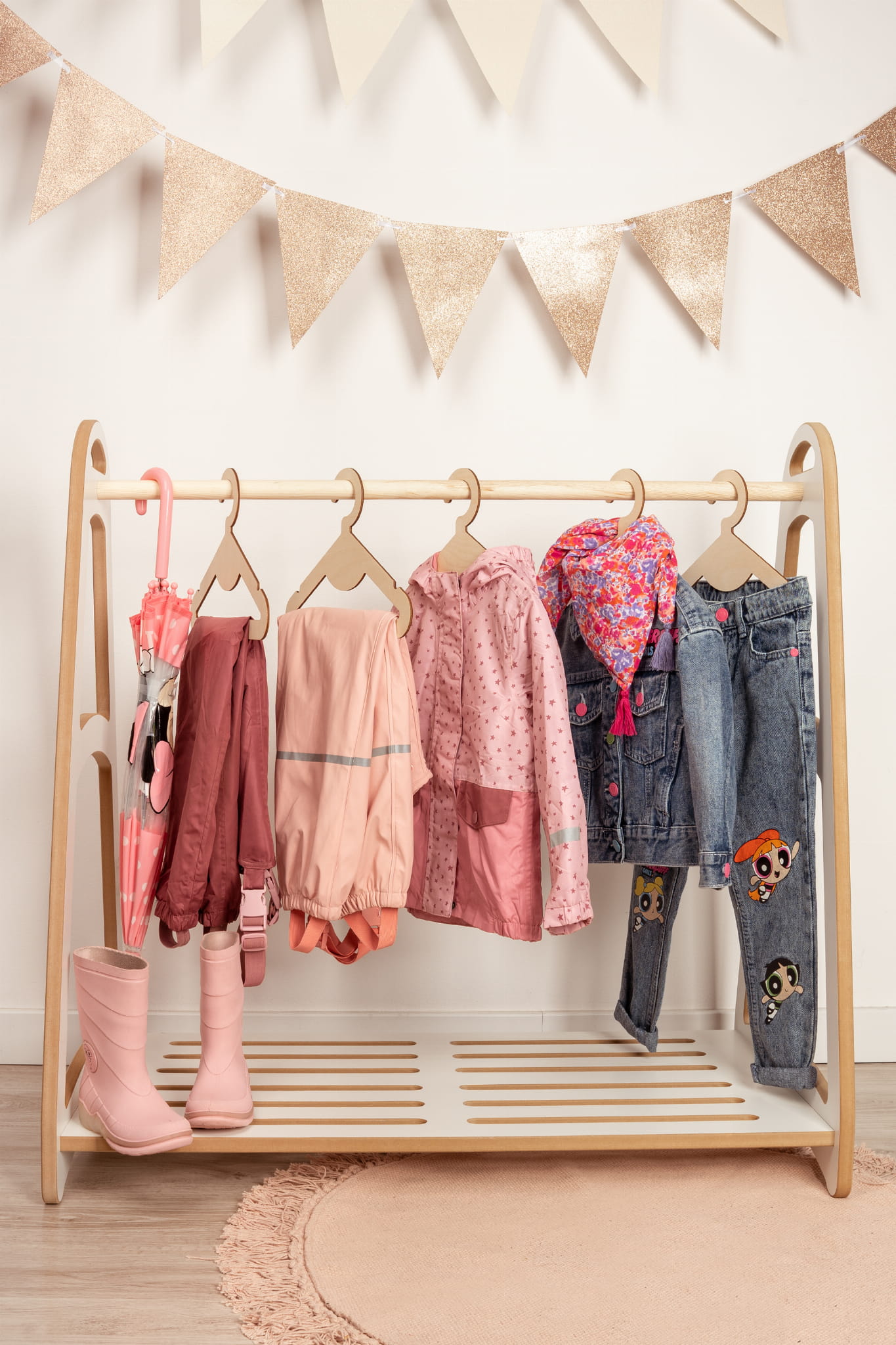 MINI Dressing Armoire Barre Montessori + 5 cintres en bois