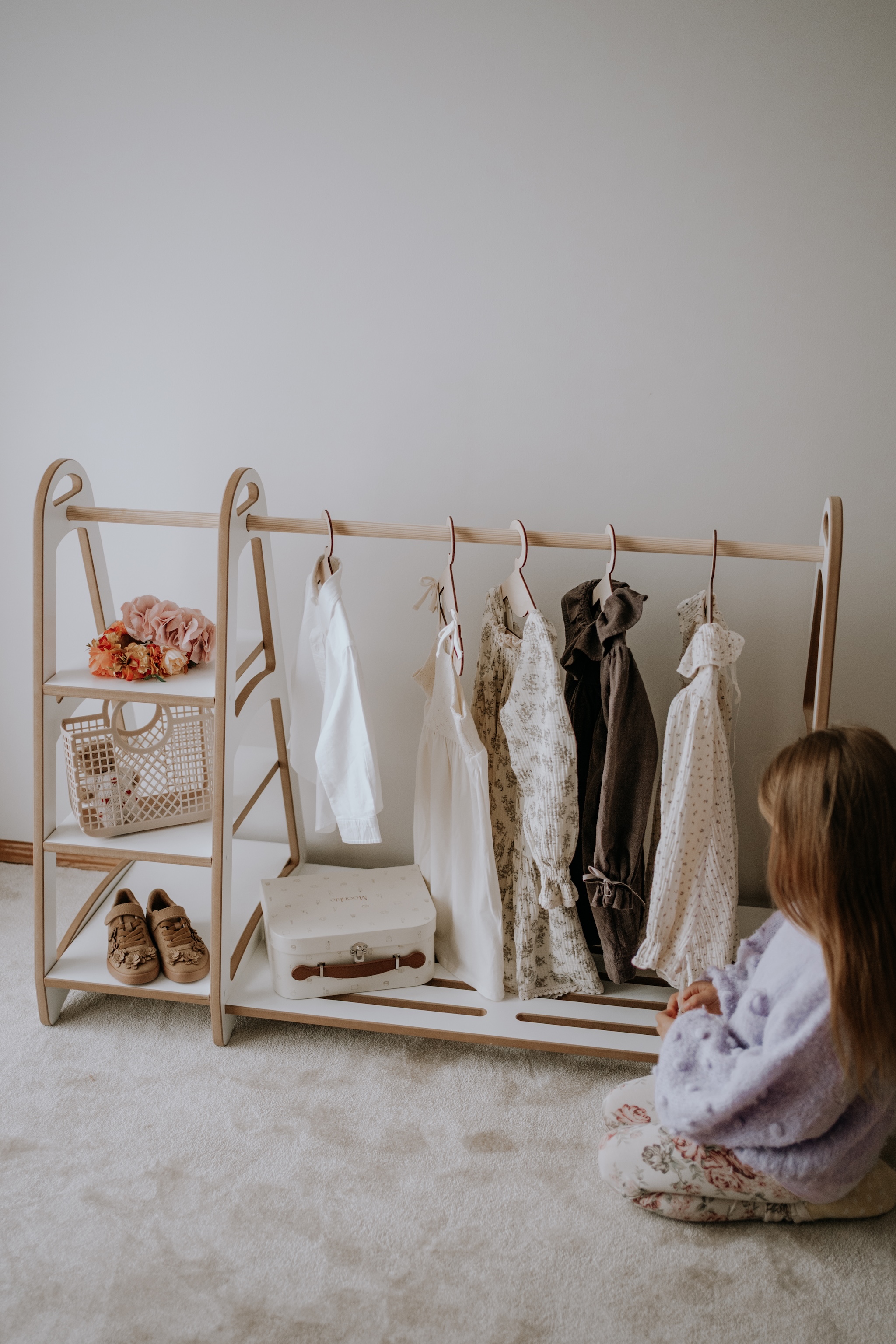 MAXI Dressing Armoire Barre Montessori + 5 cintres en bois